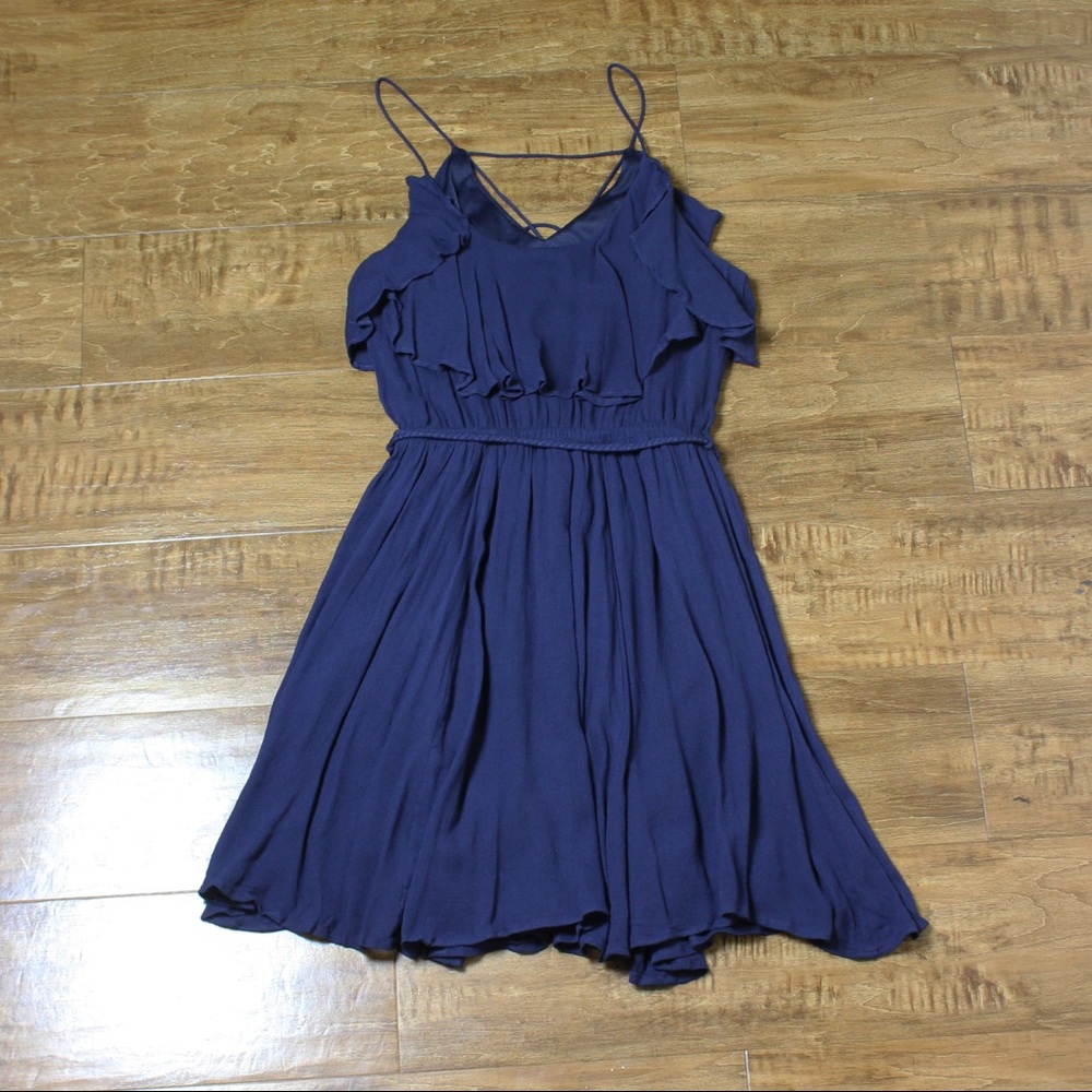 Navy Ruffle Dress - Picture 4 of 6